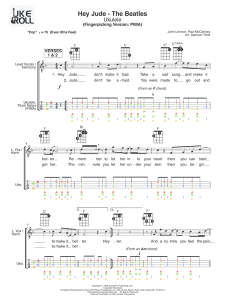 Free Sheet Music Hey Jude Ukulele Fingerpicking