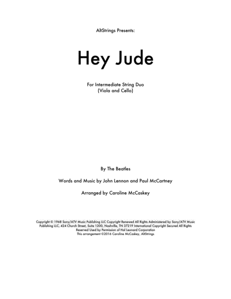 Hey Jude Viola And Cello Duet Sheet Music