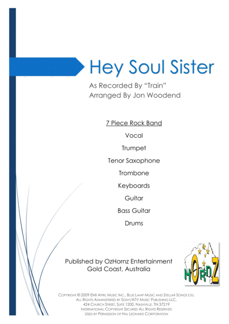 Hey Soul Sister 7 Piece Horn Chart Sheet Music