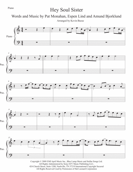 Hey Soul Sister Easy Key Of C Piano Sheet Music