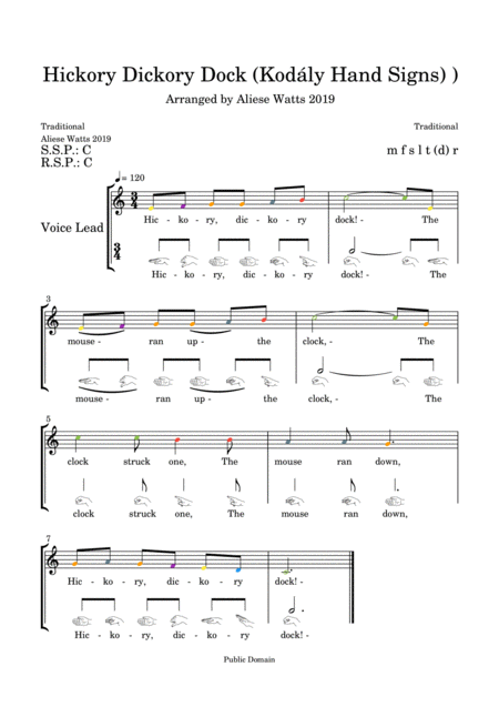 Free Sheet Music Hickory Dickory Dock Kodly Hand Signs