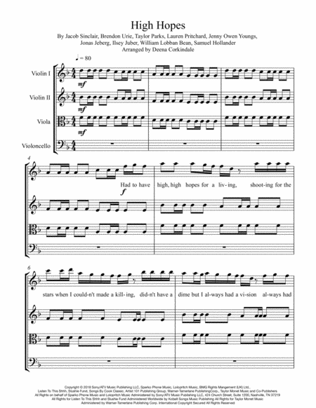 Free Sheet Music High Hopes Panic At The Disco For String Quartet