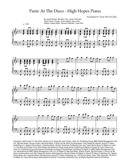 Free Sheet Music High Hopes Piano