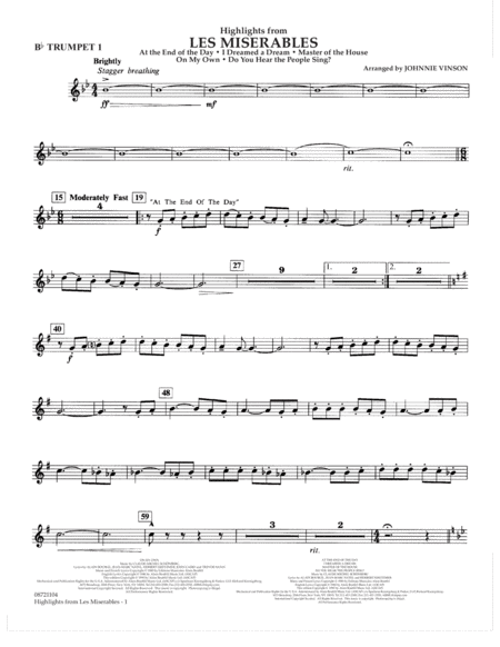 Free Sheet Music Highlights From Les Misrables Arr Johnnie Vinson Bb Trumpet 1