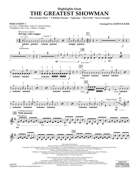 Highlights From The Greatest Showman Arr James Kazik Percussion 2 Sheet Music