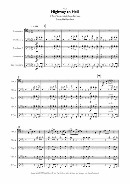 Free Sheet Music Highway To Hell For Trombone Quintet