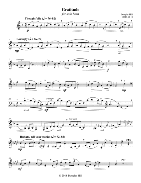 Hill Douglas Gratitude For Solo Horn Sheet Music