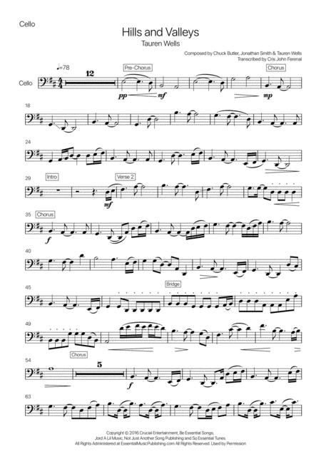 Hills And Valleys Tauren Wells Cello Part Sheet Music