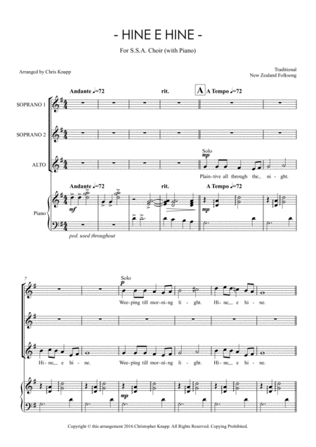 Free Sheet Music Hine E Hine