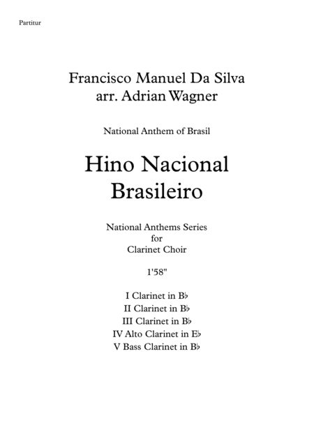 Hino Nacional Brasileiro Clarinet Choir Arr Adrian Wagner Sheet Music