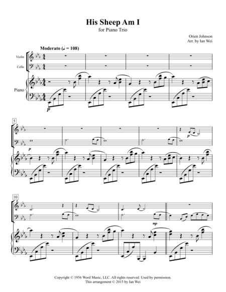 His Sheep Am I For Piano Trio Sheet Music