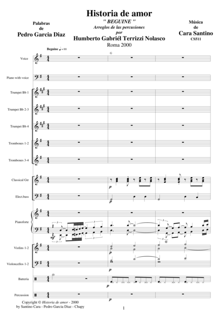 Historia De Amor Beguine For Voice And Orchestra Sheet Music