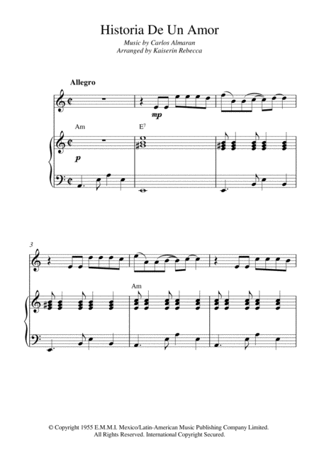 Historia De Un Amor Oboe Solo And Piano Accompaniment Sheet Music