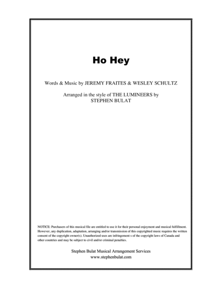 Free Sheet Music Ho Hey Lead Sheet In Original Key Of C