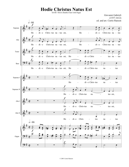 Hodie Christus Natus Est Satb Ssaa Double Choir Sheet Music