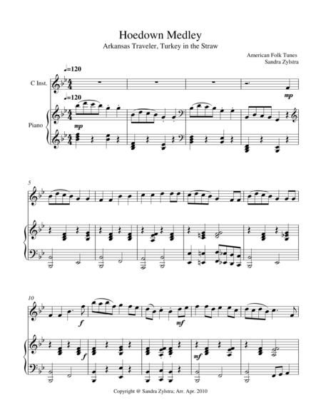 Free Sheet Music Hoedown Medley Treble C Instrument Solo