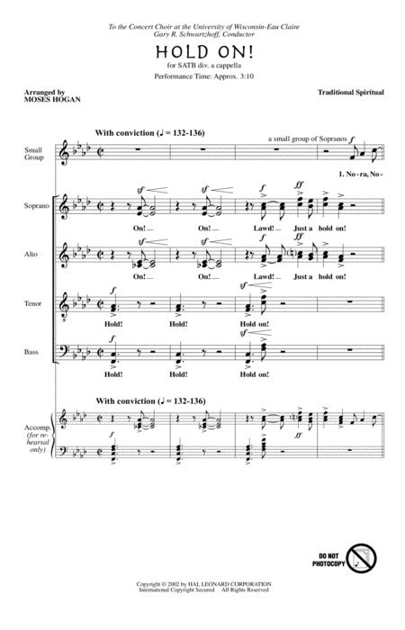 Free Sheet Music Hold On Arr Moses Hogan