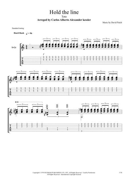 Free Sheet Music Hold The Line Fingerstyle Guitar