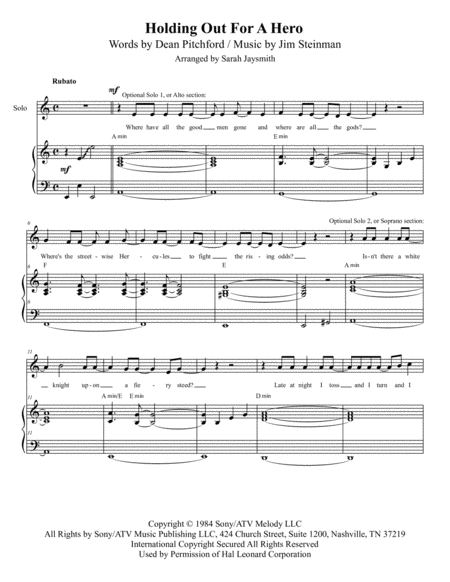 Free Sheet Music Holding Out For A Hero Satb By Bonnie Tyler Arranged By Sarah Jaysmith