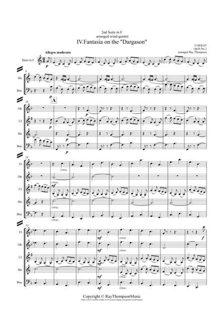 Holst 2nd Suite In F Op 28 No 2 Mvt Iv Fantasia On The Dargason Wind Quintet Sheet Music