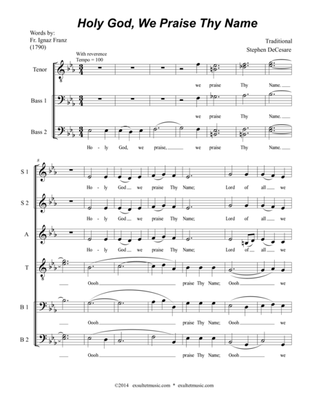 Holy God We Praise Thy Name Sheet Music