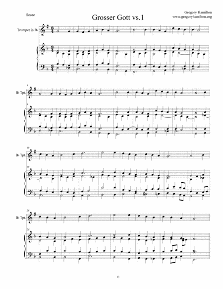 Holy God We Praise Your Name Grosser Gott Alternate Harmonization For Organ Version 1 With Optional Trumpet Part In Bb Sheet Music