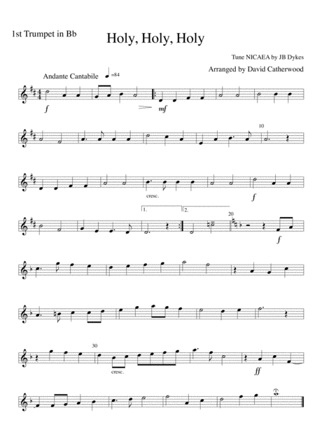 Holy Holy Holy Tune Nicaea By Jb Dykes Arranged For Brass Quintet Optional Organ Perc By David Catherwood Sheet Music