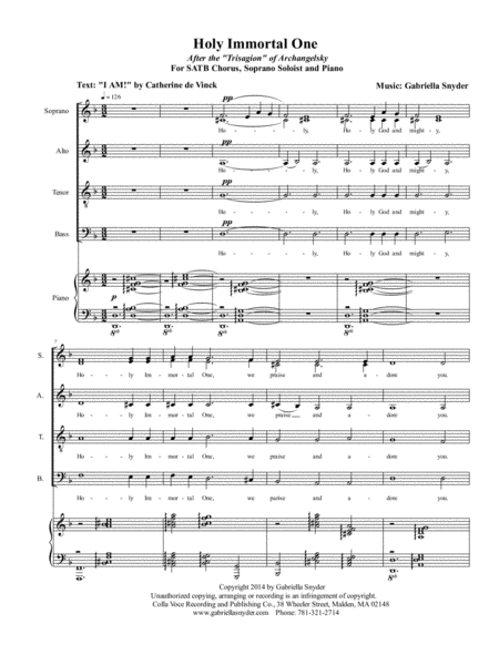 Free Sheet Music Holy Immortal One