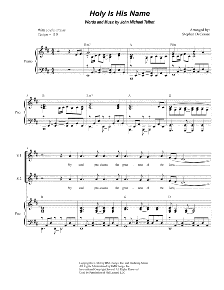 Free Sheet Music Holy Is His Name For Ssa