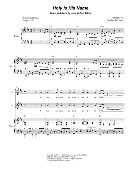 Free Sheet Music Holy Is His Name For Vocal Quartet Satb