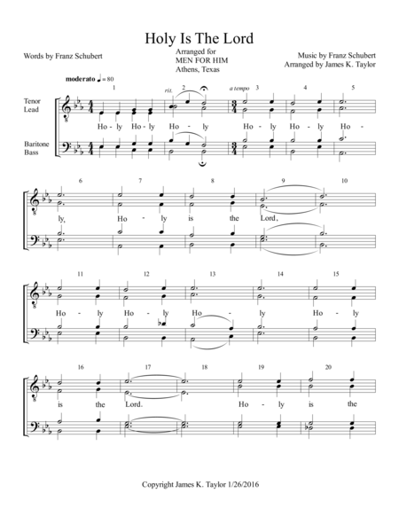 Holy Is The Lord Ttbb Sheet Music