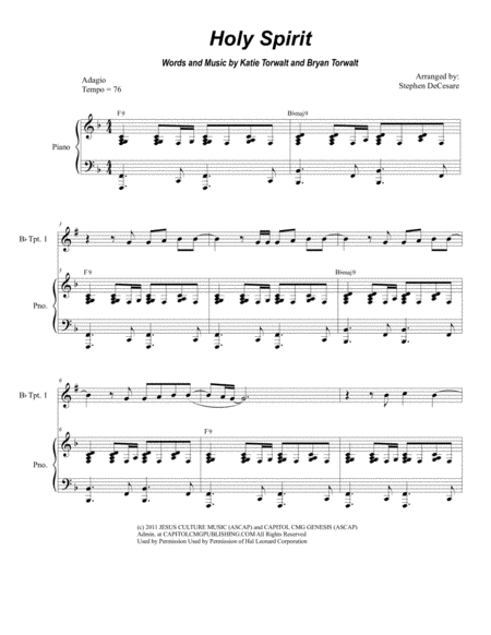 Holy Spirit Duet For Bb Trumpet Sheet Music