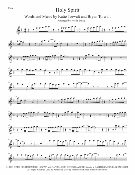 Free Sheet Music Holy Spirit Flute