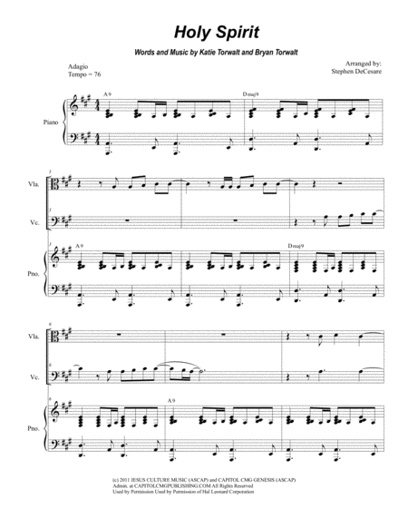 Holy Spirit For String Quartet Sheet Music