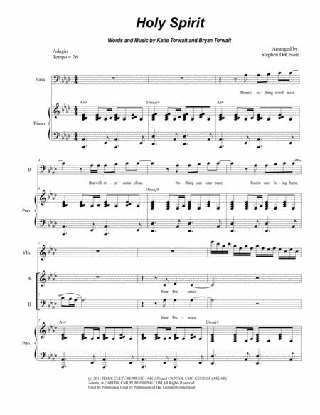 Holy Spirit For Vocal Trio Sab Sheet Music