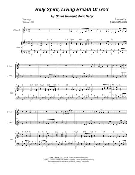 Free Sheet Music Holy Spirit Living Breath Of God Duet For C Instruments