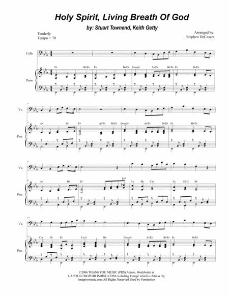 Holy Spirit Living Breath Of God For Cello Solo And Piano Sheet Music