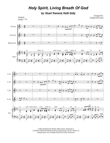 Holy Spirit Living Breath Of God For Saxophone Quartet And Piano Sheet Music