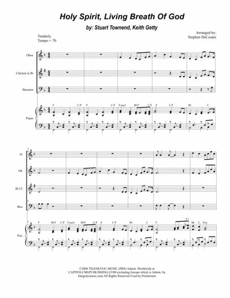 Free Sheet Music Holy Spirit Living Breath Of God For Woodwind Quartet And Piano
