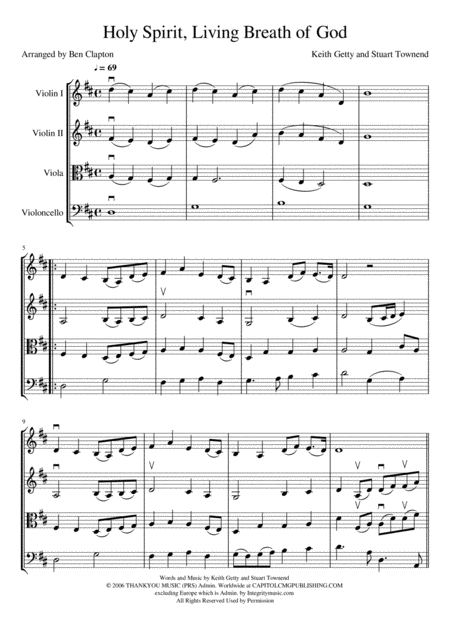 Free Sheet Music Holy Spirit Living Breath Of God String Quartet