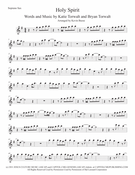 Holy Spirit Soprano Sax Sheet Music