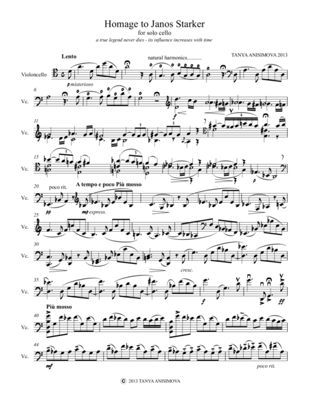 Homage To Janos Starker For Cello Solo Sheet Music