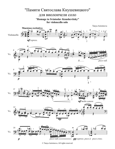 Free Sheet Music Homage To Sviatoslav Knushevitsky For Cello Solo