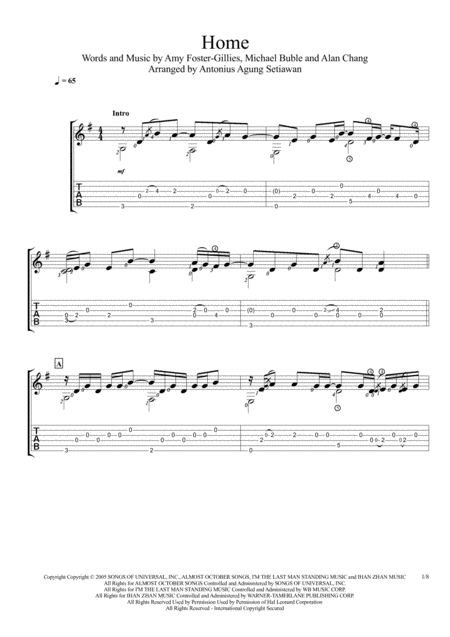 Home Fingerstyle Guitar Solo Sheet Music