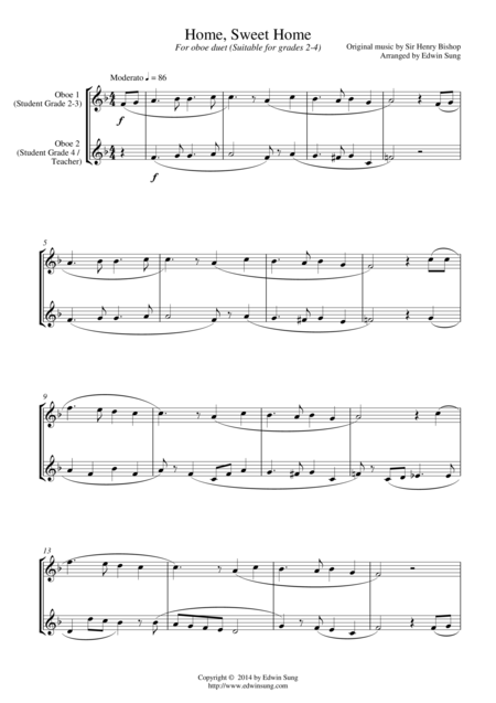 Home Sweet Home For Oboe Duet Suitable For Grades 1 3 Sheet Music