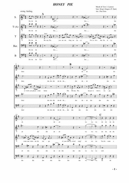 Free Sheet Music Honey Pie A Cappella