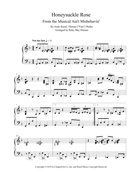 Honeysuckle Rose Aint Misbehavin Sheet Music