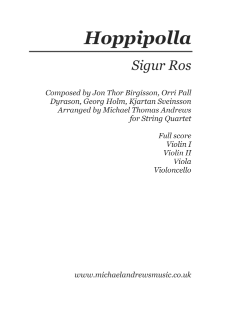 Hoppipolla By Sigur Ros For String Quartet Sheet Music