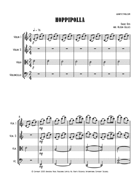 Hoppipolla String Quartet Sheet Music