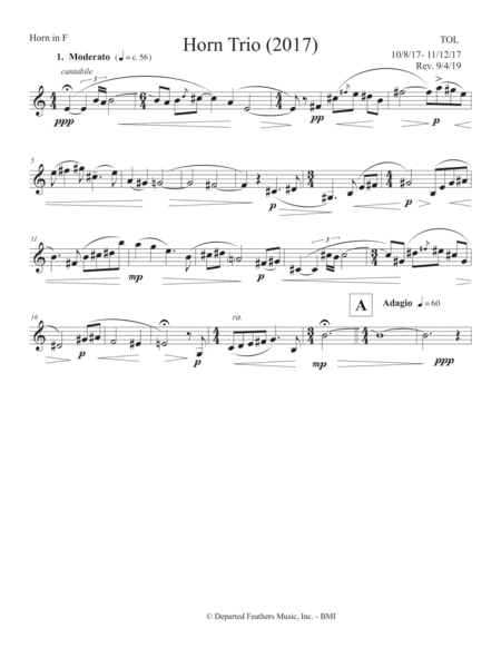 Horn Trio 2017 For Violin Horn And Piano Horn Part Sheet Music